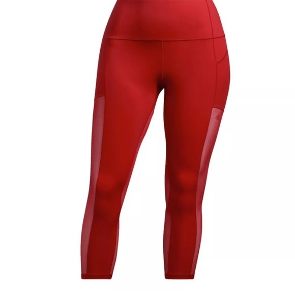 Adidas X Ivy Park mesh panel Mine legging/tights bright red side pocket! Size S - Picture 2 of 14
